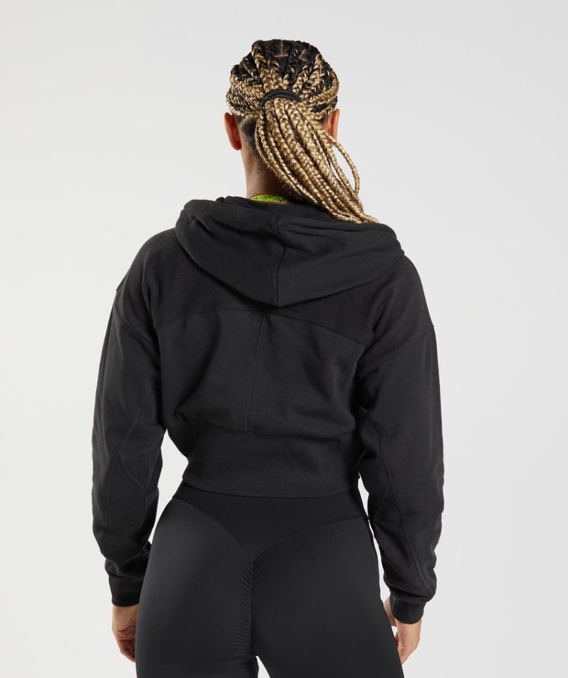 Women's Gymshark GS Power Cropped Zip Hoodie Black | NZ 8KBNYD